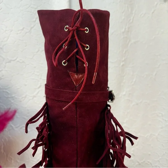 Bohemian Fringe Knee-High Moccasin Boots - Wine (6)‼️NWOB‼️ - Picture 12 of 15